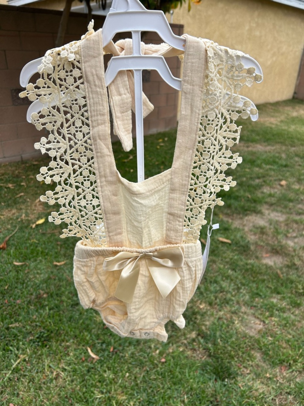 Cream Lace-Trim Baby Romper